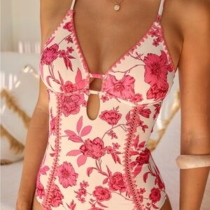 Cupshe Pink Act of Love Floral Women's One Piece Swimsuit